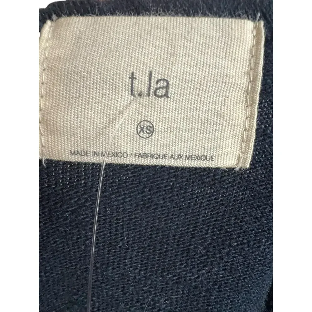 T.la Open Front Cardigan Womens XS Navy Ruffle Hem Knit Duster Boho NWT $78